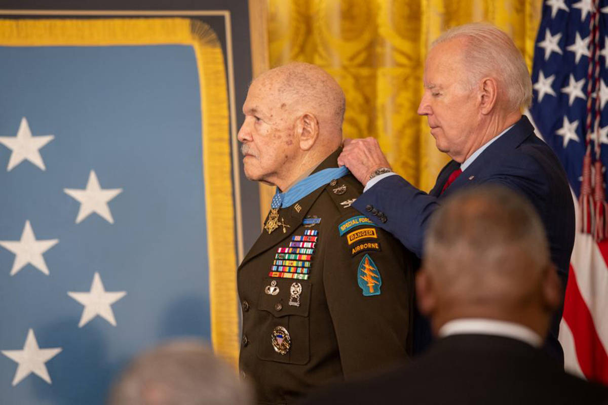 President Joe Biden awards the Medal of Honor to retired U.S. Army Col. Paris D. Davis during a ceremony in the East Room of the White House in DC on March 3, 2023. (Photo courtesy Bernardo Fuller/U.S. Army)