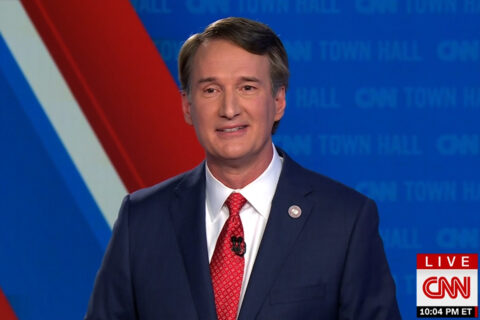 Virginia Republican Gov. Glenn Youngkin on stage during a CNN town hall. (Screenshot/CNN)