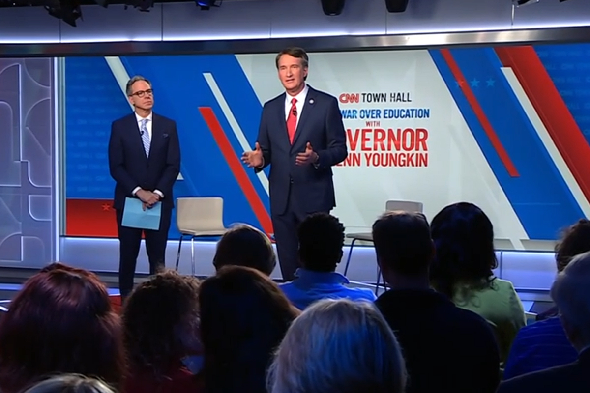 Virginia Republican Gov. Glenn Youngkin on stage during a CNN town hall. (Screenshot/CNN)