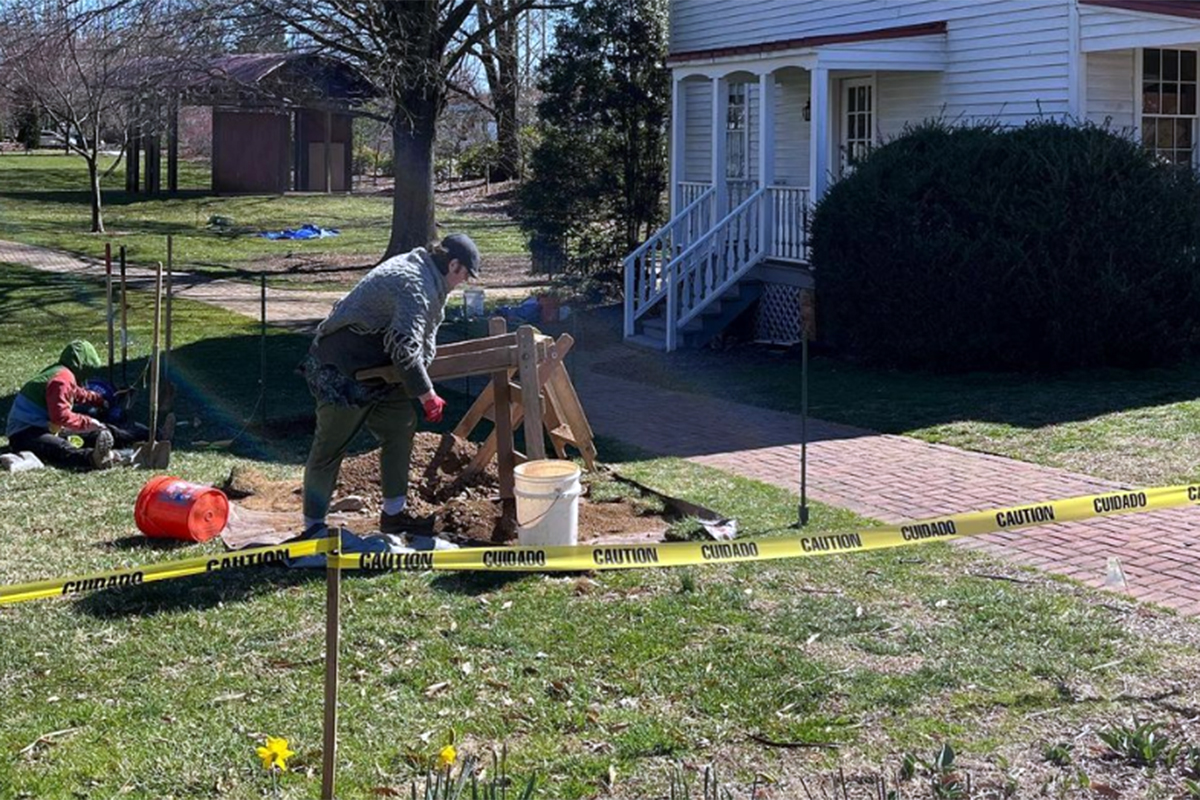Archaeologists dig outside the Freeman Store and Museum in Vienna. (Photo courtesy Freeman Store and Museum/Instagram)