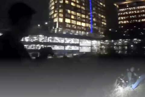 A still image from Fairfax County Police officer's body camera in the fatal shooting of Timothy McCree Johnson near Tysons Corner Center. (Screenshot courtesy Fairfax County Police)