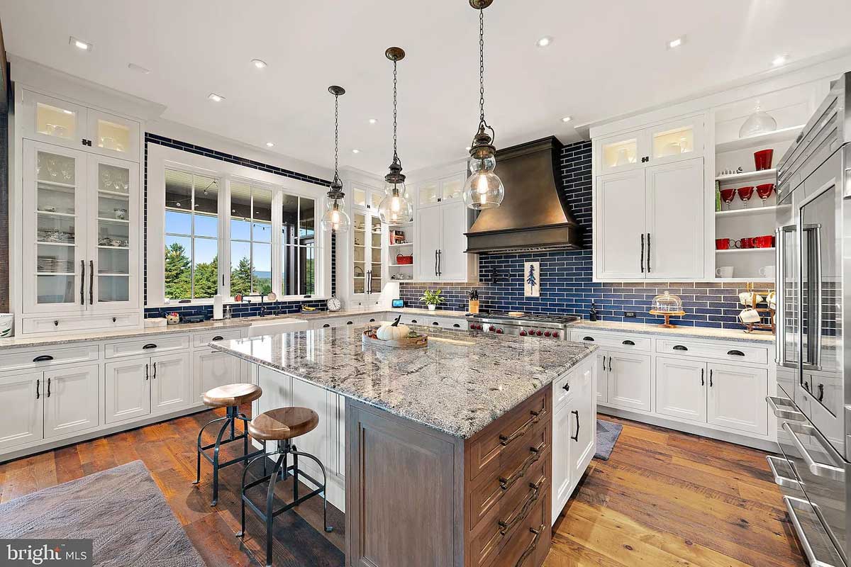 kitchen with granite island and countertops