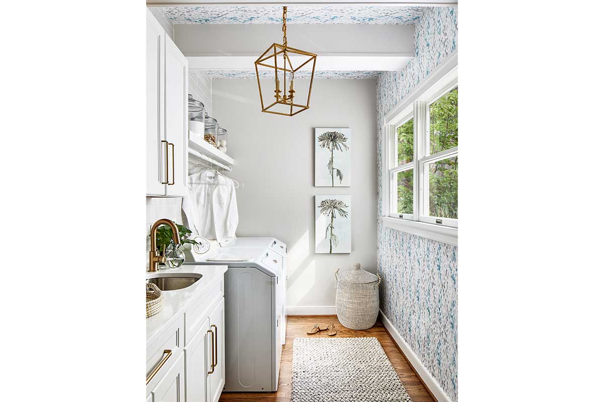 blue and white laundry room
