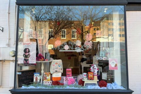 Front window of Ms. Moxie's Moon Shop
