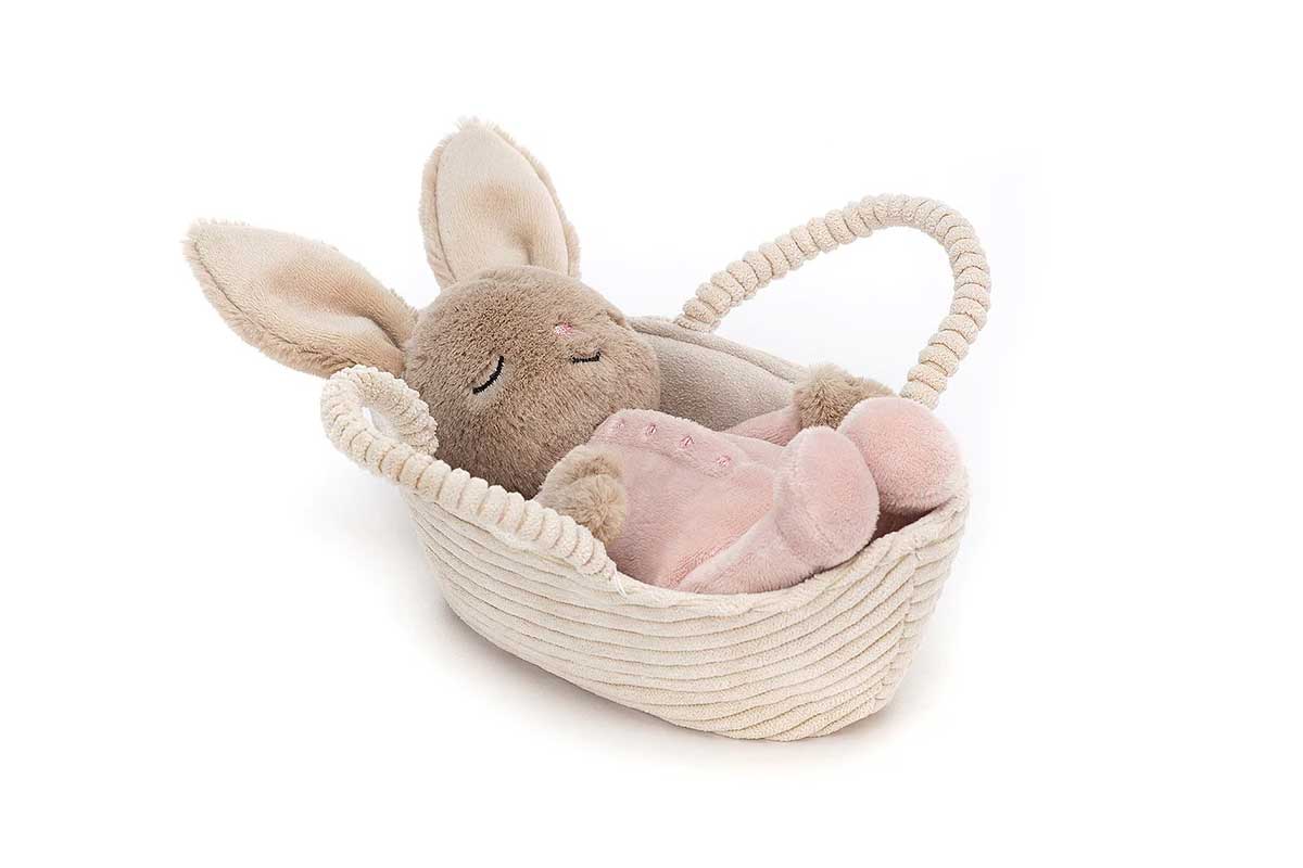 stuffed animal bunny in basket