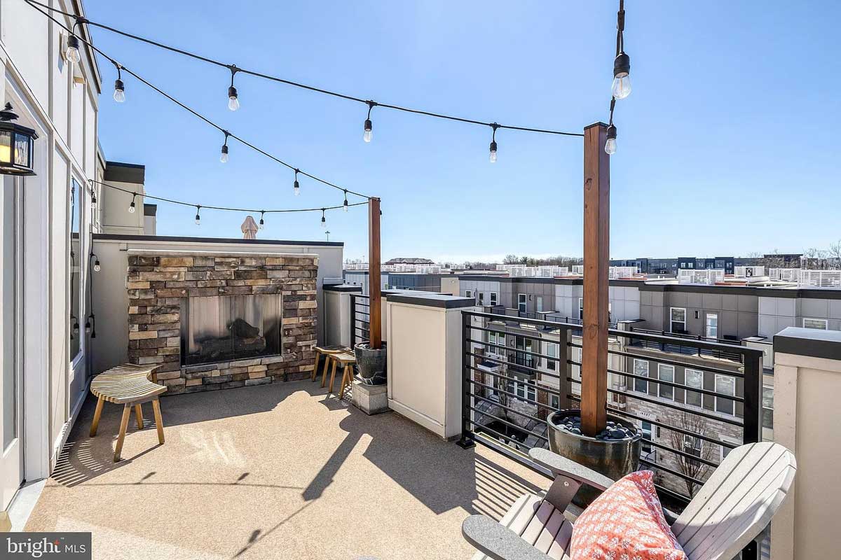rooftop terrace with gas fireplace