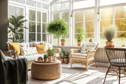 sun room with plants