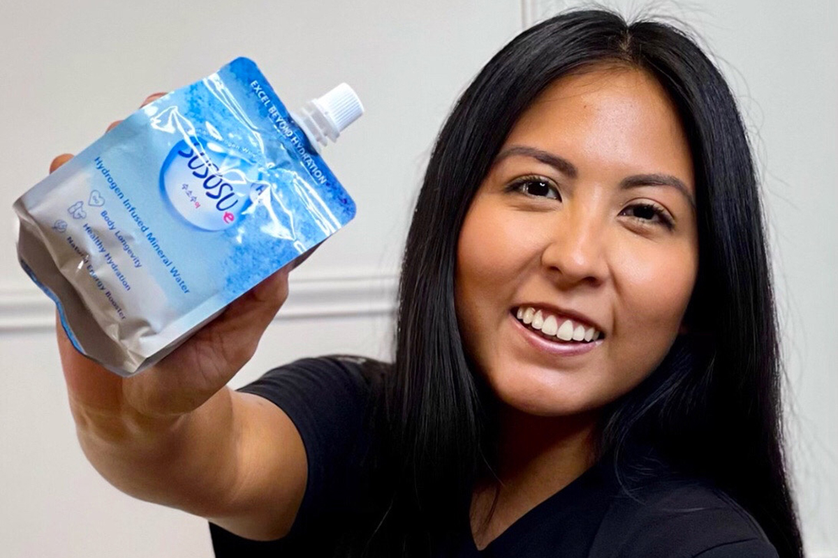 Nadia Lizarazu with Susosu Water, which she created with Jheen Oh.