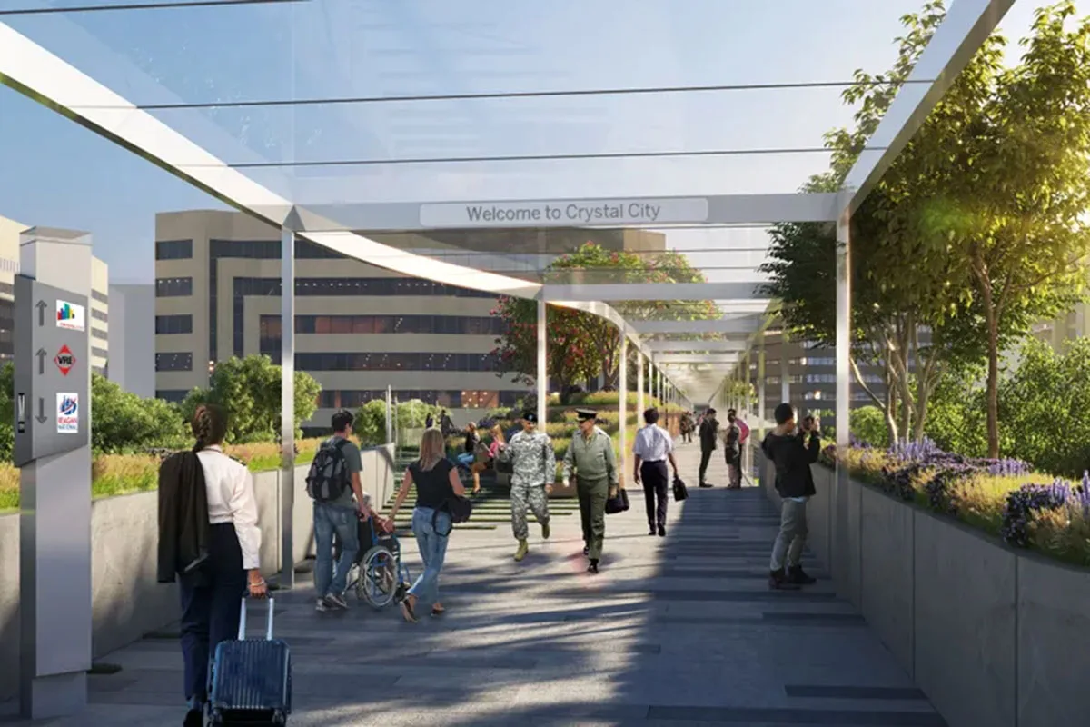 A rendering of the proposed pedestrian bridge between Crystal City and Reagan National Airport. (Photo courtesy National Landing BID)