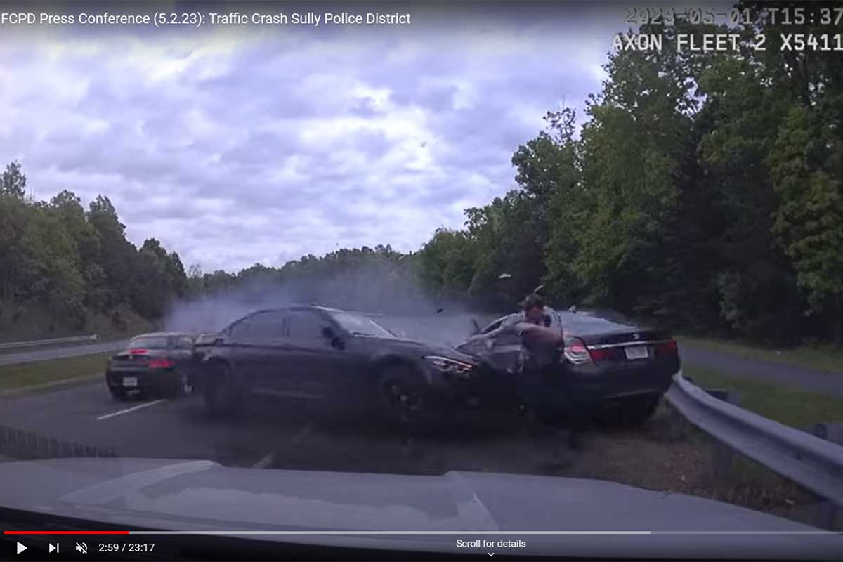 Fairfax County officer narrowly escapes car crashing into traffic stop