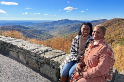 Laurita and Lauren Portee overlooking fall foliage