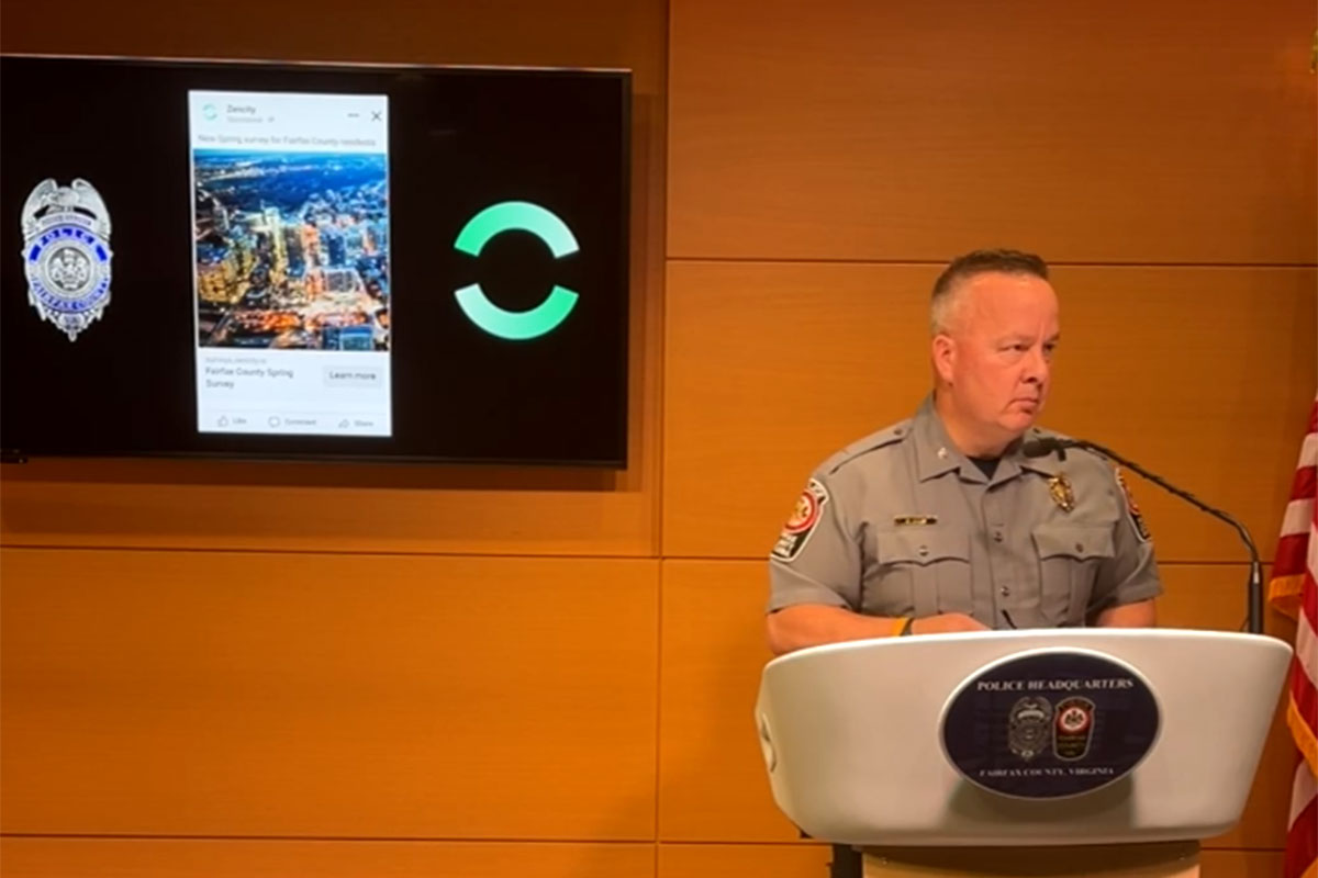 Fairfax County Police Chief Kevin Davis holds a briefing on Zencity’s Blockwise. (Photo courtesy FCPD/Facebook)