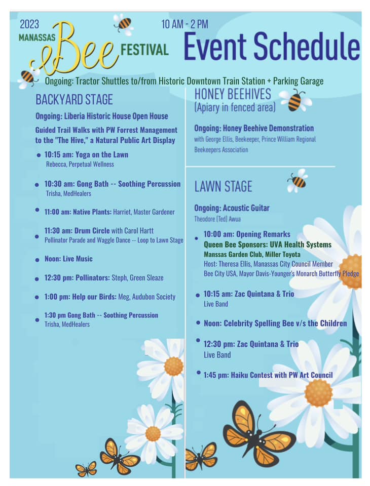 The Manassas Bee Festival event schedule. (Photo courtesy Manassas Bee Festival/Facebook)