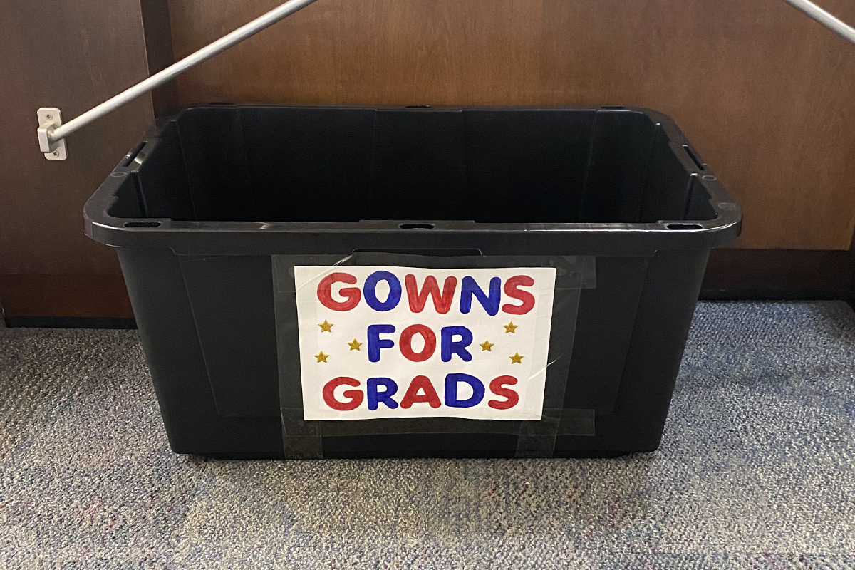 The Gowns for Grads donation box at Alexandria City High School. (Photo courtesy Henry Anderson)