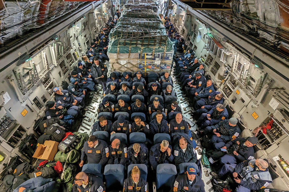 Plane full of urban search and rescue team members