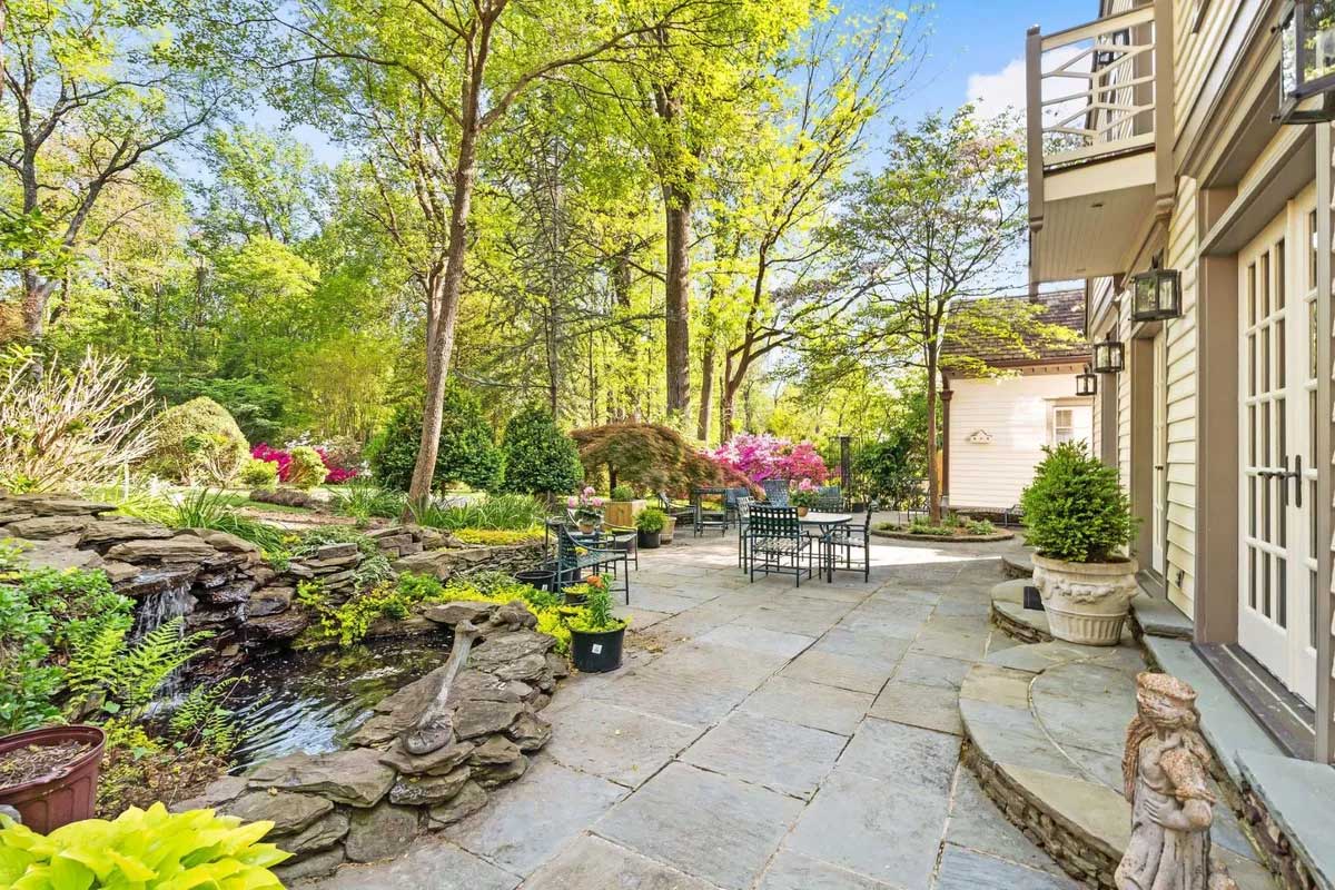 patio with waterfall and pond 3059 Cedarwood Ln. in Falls Church.