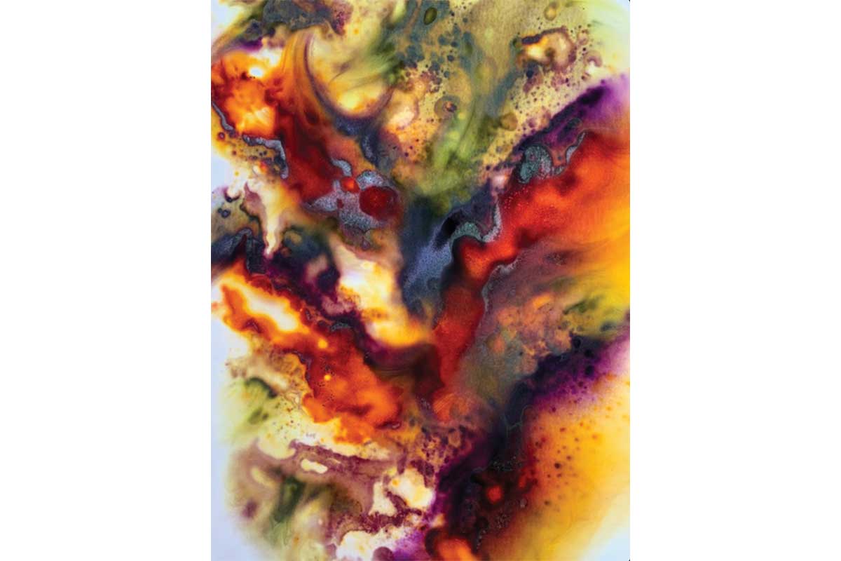 One of Mitchell's works, featuring large whirlpools of red, orange, yellow, and purple. 