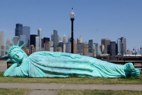 Zaq Landsberg’s "Reclining Liberty" in Liberty State Park, New Jersey. (Photo courtesy MoCA Arlington)