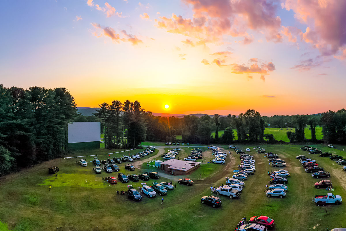 Drive-in movie theater at sunset