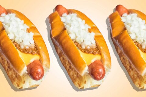 three-piece suit hot dog at haute dogs