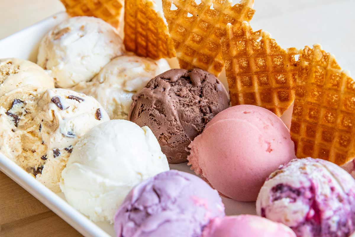 ice cream flight with waffle cones