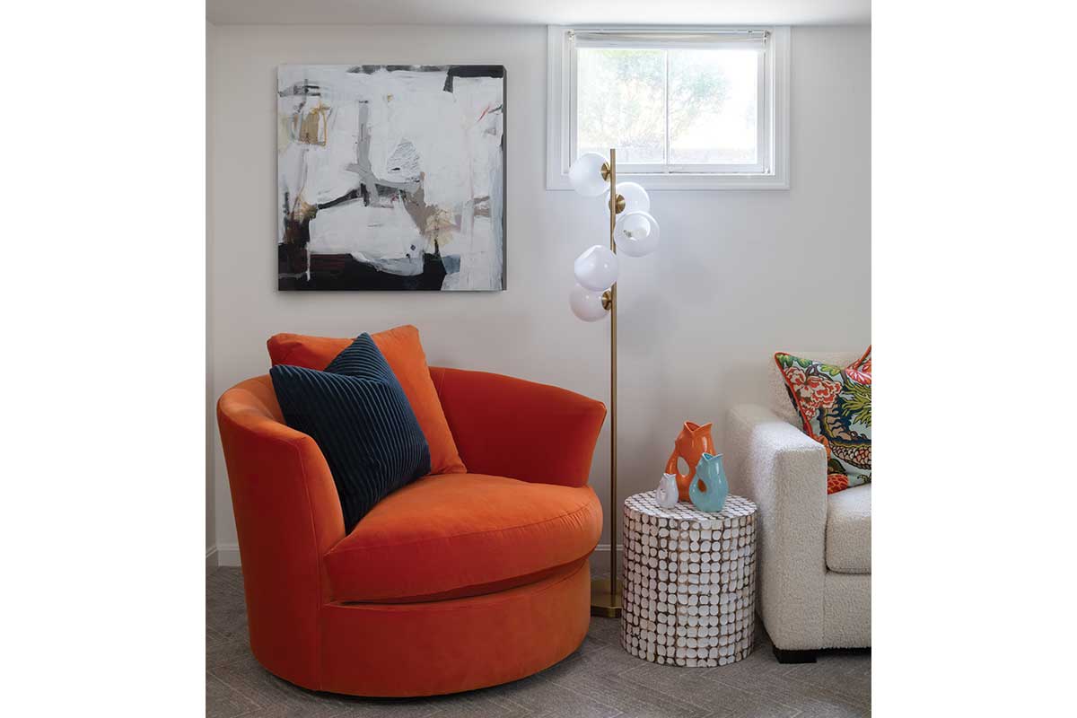 orange chair in living room