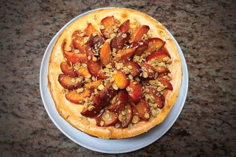 bourbon peach streusel cheesecake