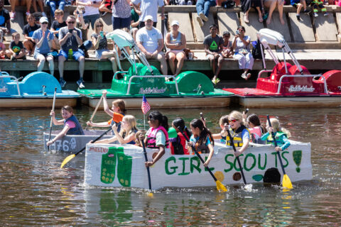 Girl Scouts cardboard boat at the Cardboard Boat Regatta