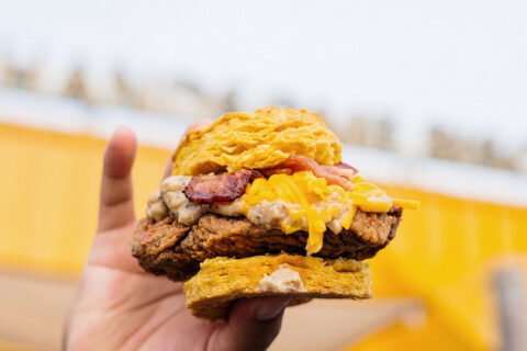 Fried chicken biscuit sandwich