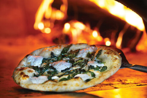 Pizza in pizza oven