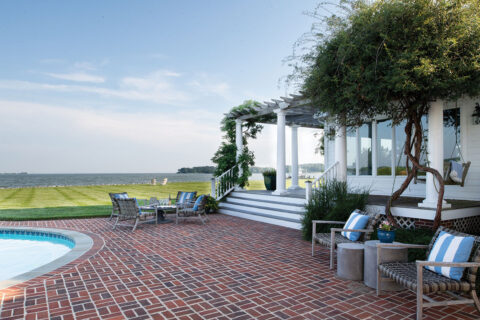 Brick deck near pool