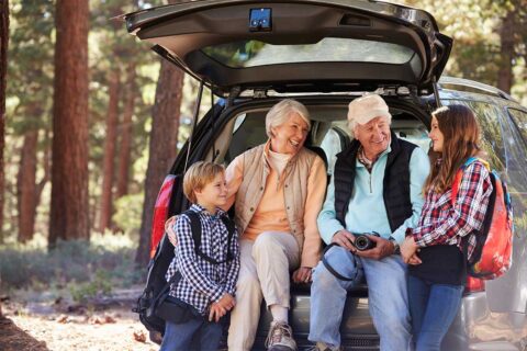 grandparents with grandchildren about to go on hike