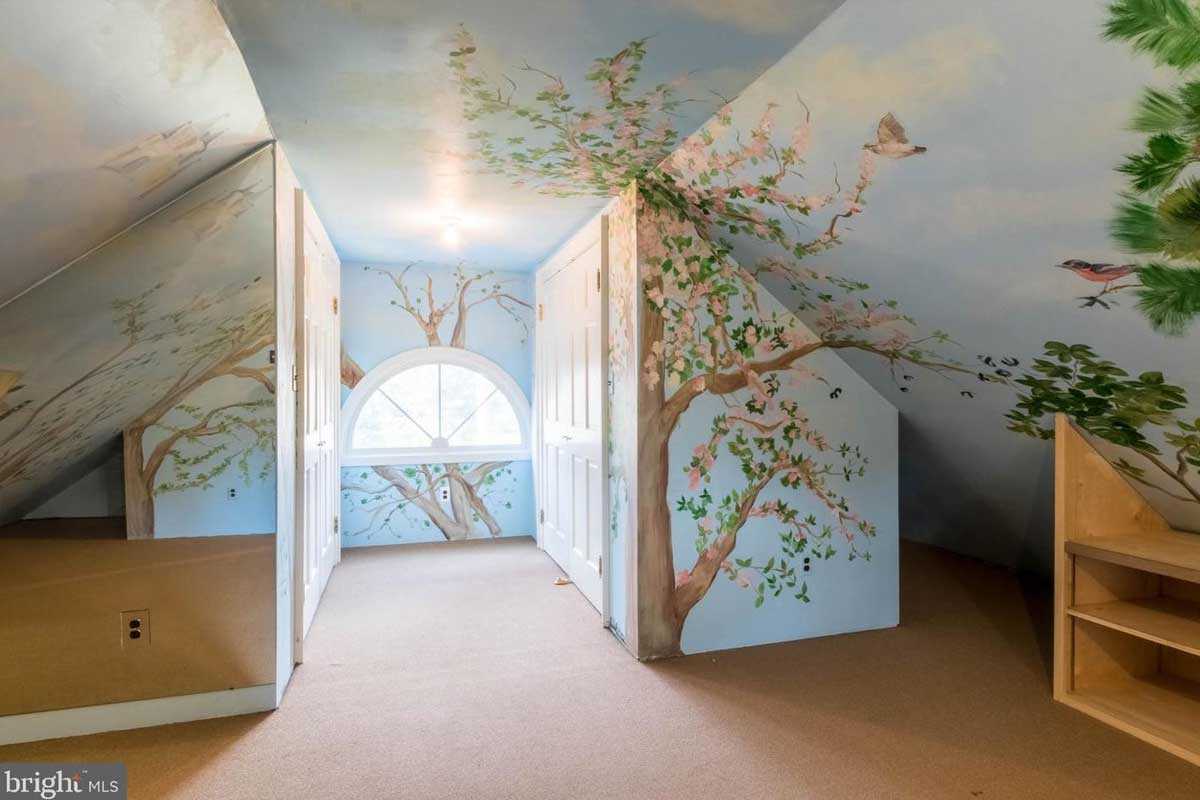 playroom with nature mural