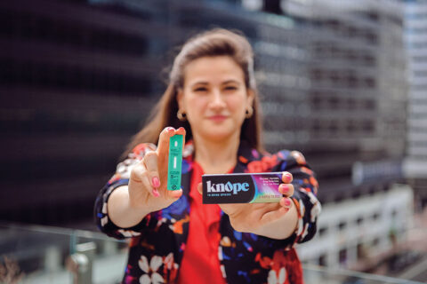 KnoNap founder Danya Sherman holding Knope test