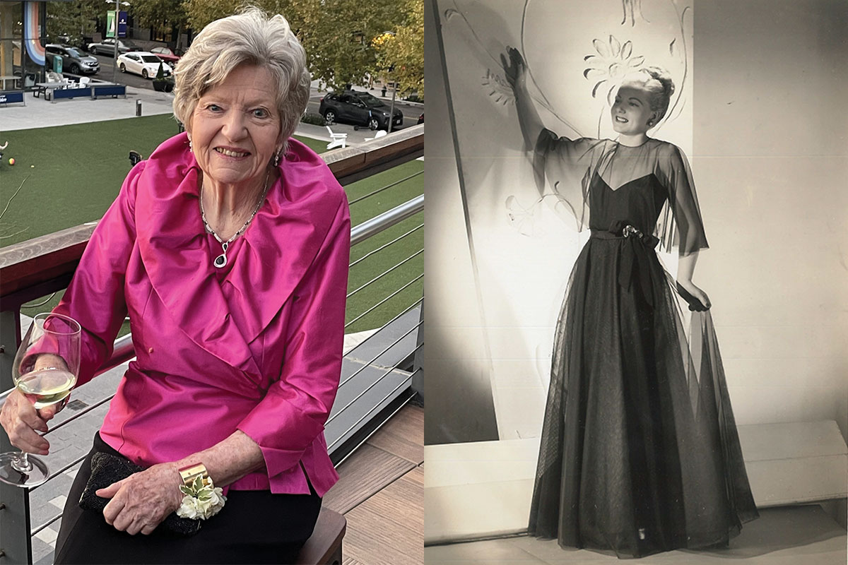 Photo of Evon Tynan at age 101, next to a photo of her as a model