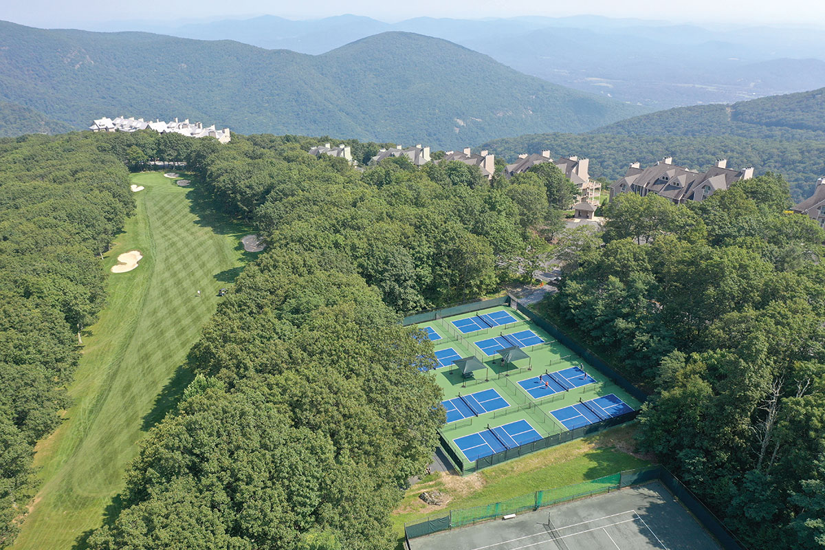 Aerial view of tennis courts at Wintergreen Resort