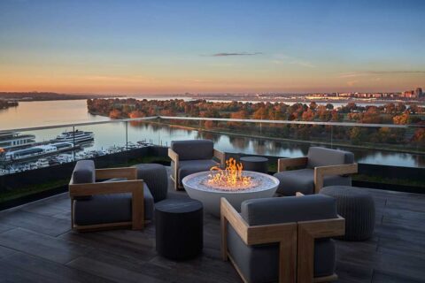 view of the potomac from Pendry DC rooftop
