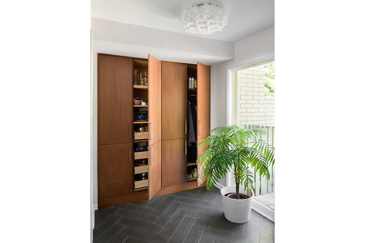 closet with medium walnut doors