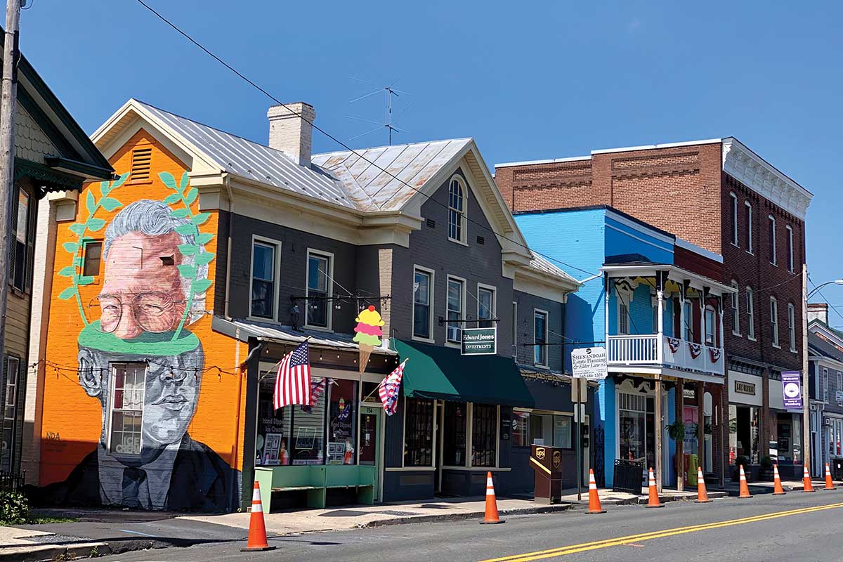 street in stasburg, virginia with ice cream shop