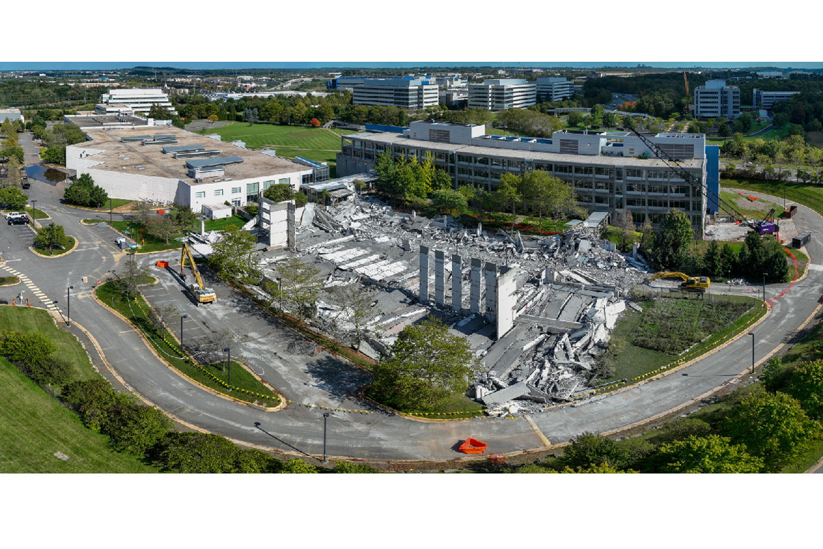 Aerial view of demolition site at former AOL HQ