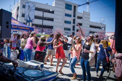 People dancing on rooftop party