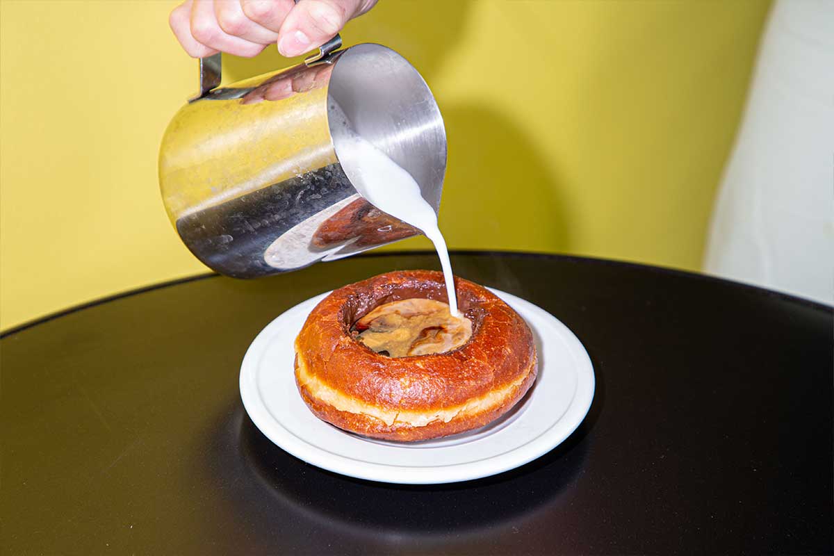 doughnut filled with coffee