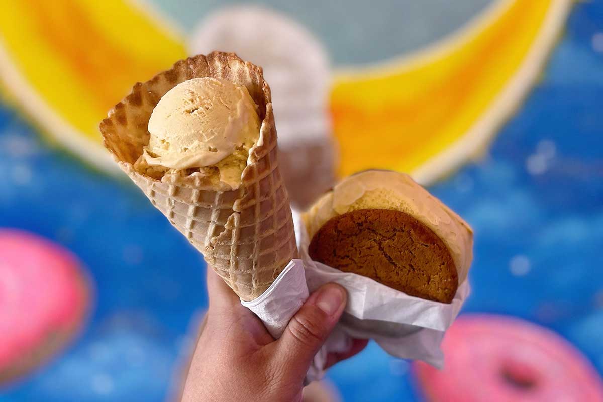 pumpkin custard cone and cookie sandwich
