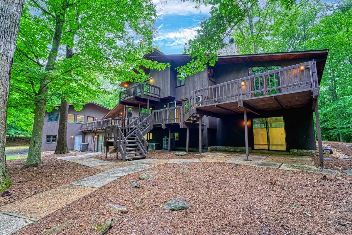 backyard deck with walking paths
