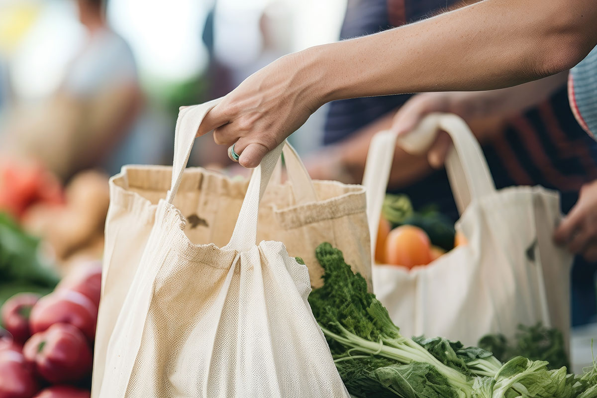 groceries, bag of fresh vegetables