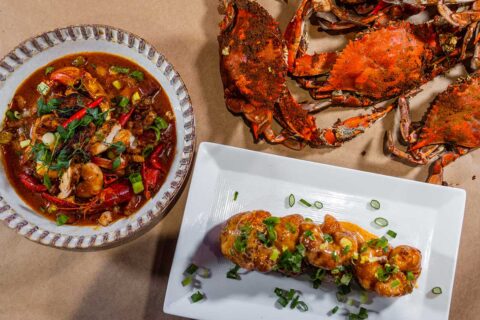kreole spread with crabs and jambalaya