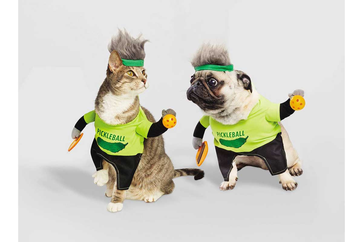 dog and cat in pickleball costume