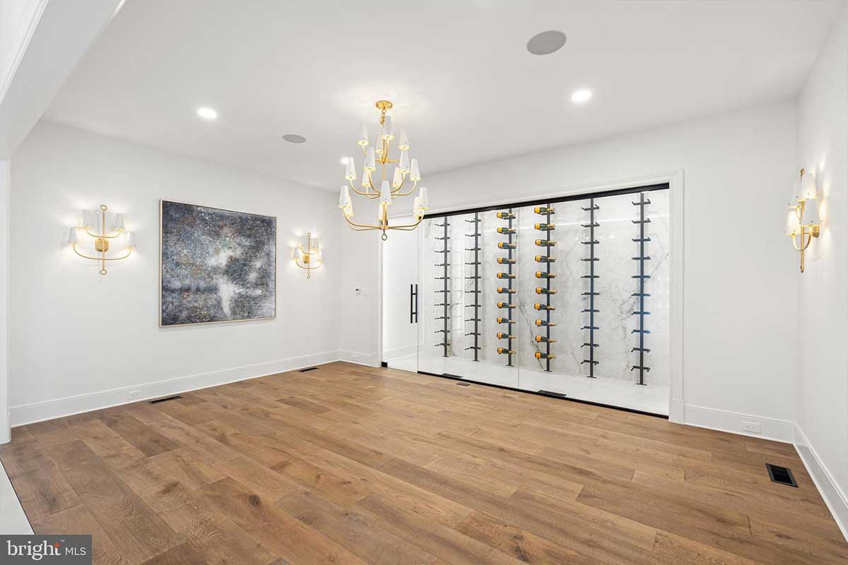 dining room with wine showcase