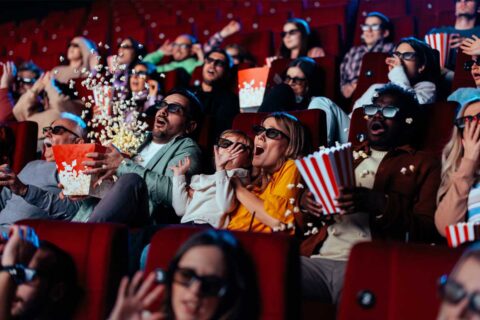 scared audience at movie theater