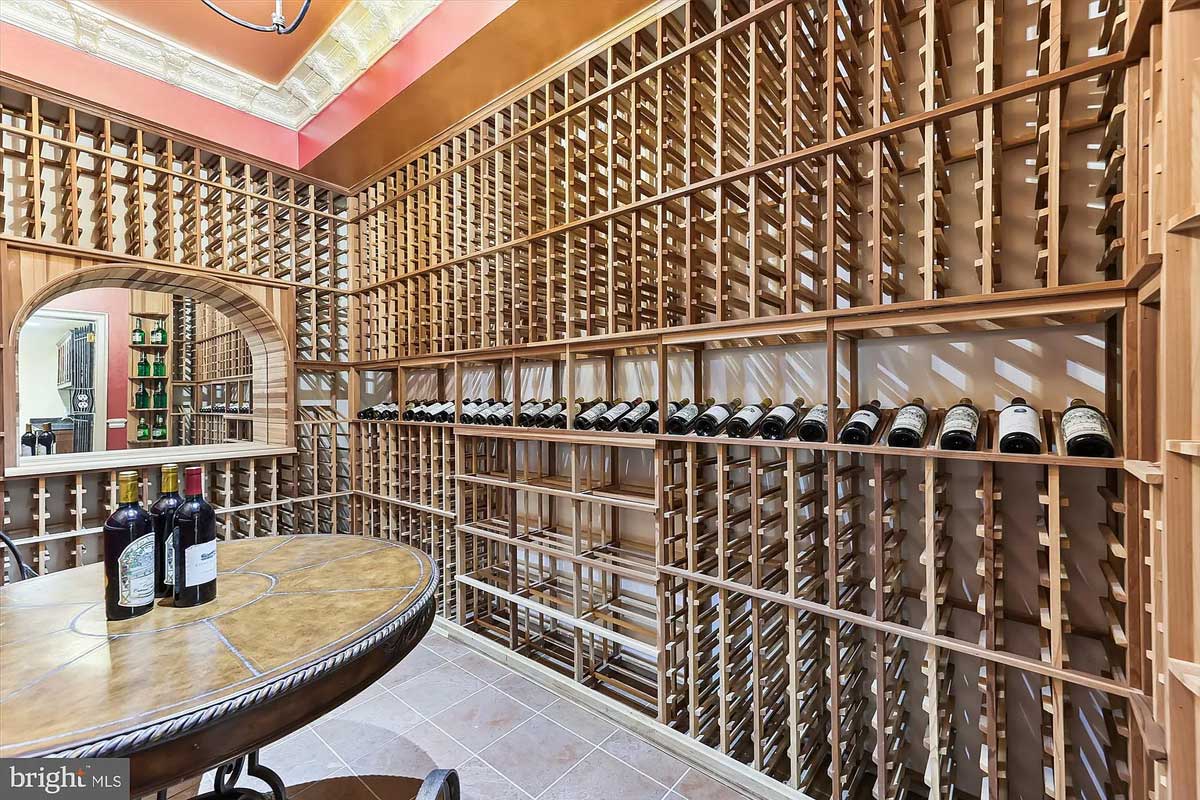 wine cellar with two walls of wine racks